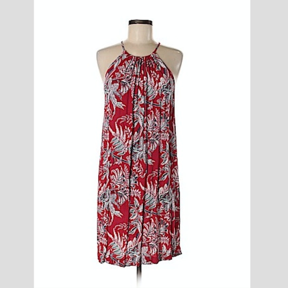 LOFT Dresses & Skirts - LOFT Red Tropical Print Casual Halter Dress - NWOT